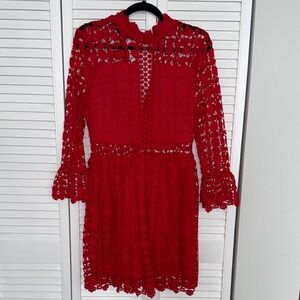 Chic Long Sleeve Red Lace Dress